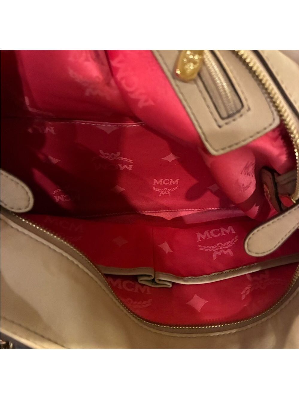 MCM Tan & Pink Monogram Tote Bag Gold Accents Q4382 München - Picture 9 of 11